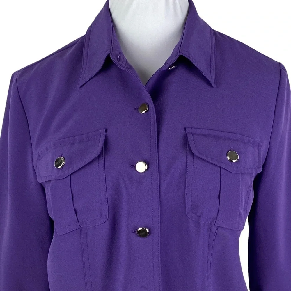 Sag Harbor Purple 3/4 Roll‎ Tab Sleeve Button Down Blouse Women's 8